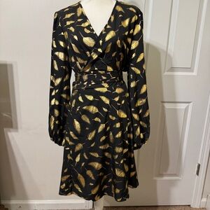 SHEIN Black and Yellow Wrap Dress with Ruffled Hem, size 2XL